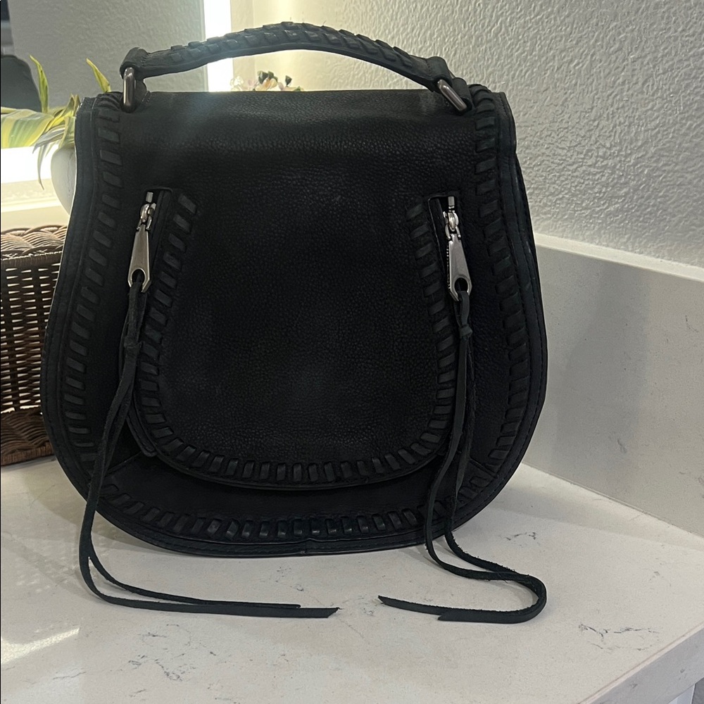 Black Women's Leather Saddle Bag - Classic Handbag